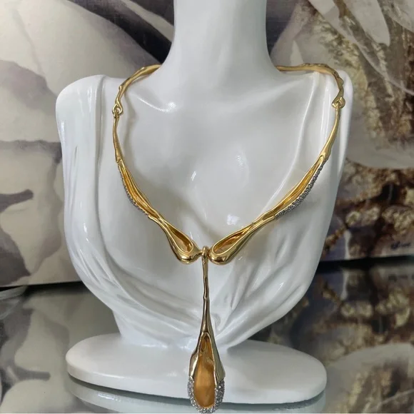 ALEXIS BITTAR Solanales Crystal Teardrop Necklace & Earrings (Silver & Gold)